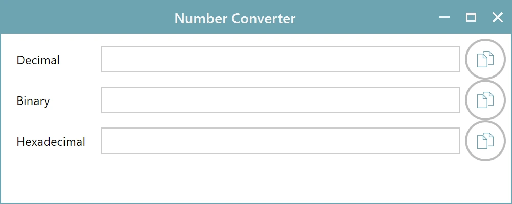 Number Converter window of the 8051 Disassembler with Decimal, Binary and Hexadecimal boxes and a copy button beside each one.