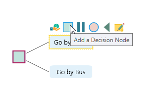 Flyover menu on an Action node with the button to add a Decision node as a child, building the next layer of the tree.