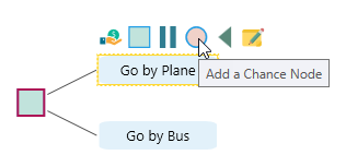 Flyover menu on an Action node showing the circle button used to add a Chance node child.
