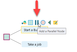 Flyover menu on an Action or Event node with the button highlighted that adds a Parallel node as a child.