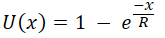 Exponential utility function equation in terms of risk tolerance R, used in the closed-form derivation of certainty equivalent for a fifty-fifty lottery.