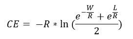 Closed-form certainty equivalent equation for an exponential utility function applied to a fifty-fifty win-W lose-L lottery.