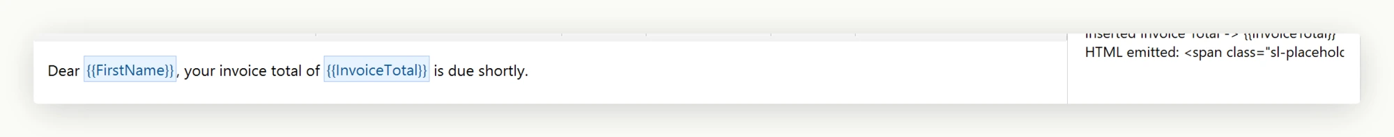 The host application's own activity log, written by its PlaceholderInserted event handler, recording each merge field as it was inserted into the document.