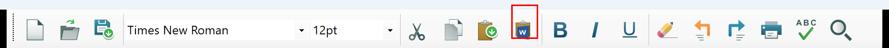 The BtnPasteFromMsWord (Paste from MS Word) button highlighted on the WinForms HTML Editor toolbar, shown with its tooltip before being hidden.