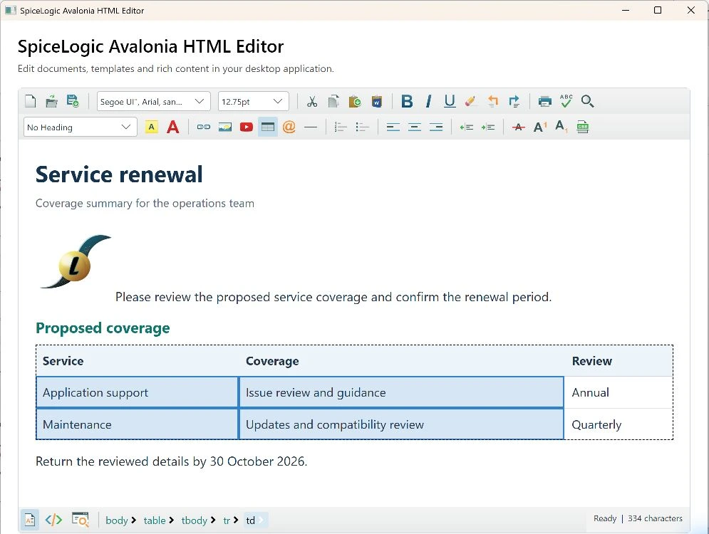 Actual Avalonia editor showing the document and native authoring controls.