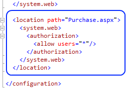 web.config authorization element granting anonymous access to the IPN handler page so PayPal's notification service can post to it on ASP.NET Membership-protected sites.