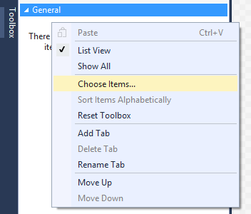 ChooseItems toolbox context menu item