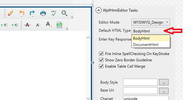 WPF HTML editor Default HTML Type
