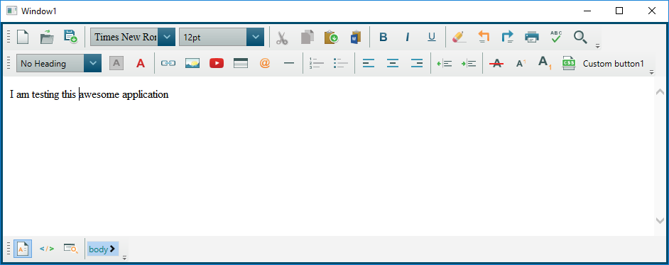WPF HTML Editor showing the caret position before and after Content.InsertHtml drops a boilerplate Standard Benefits Clause into an HR offer letter.