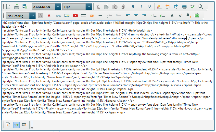 HTML pasted from Word