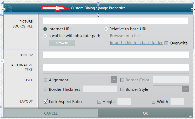 Side-by-side comparison of the WPF HTML Editor's default Insert Image dialog and a branded WPF replacement themed in corporate navy and gold.