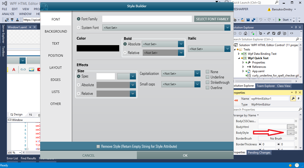 BodyStyle property design time