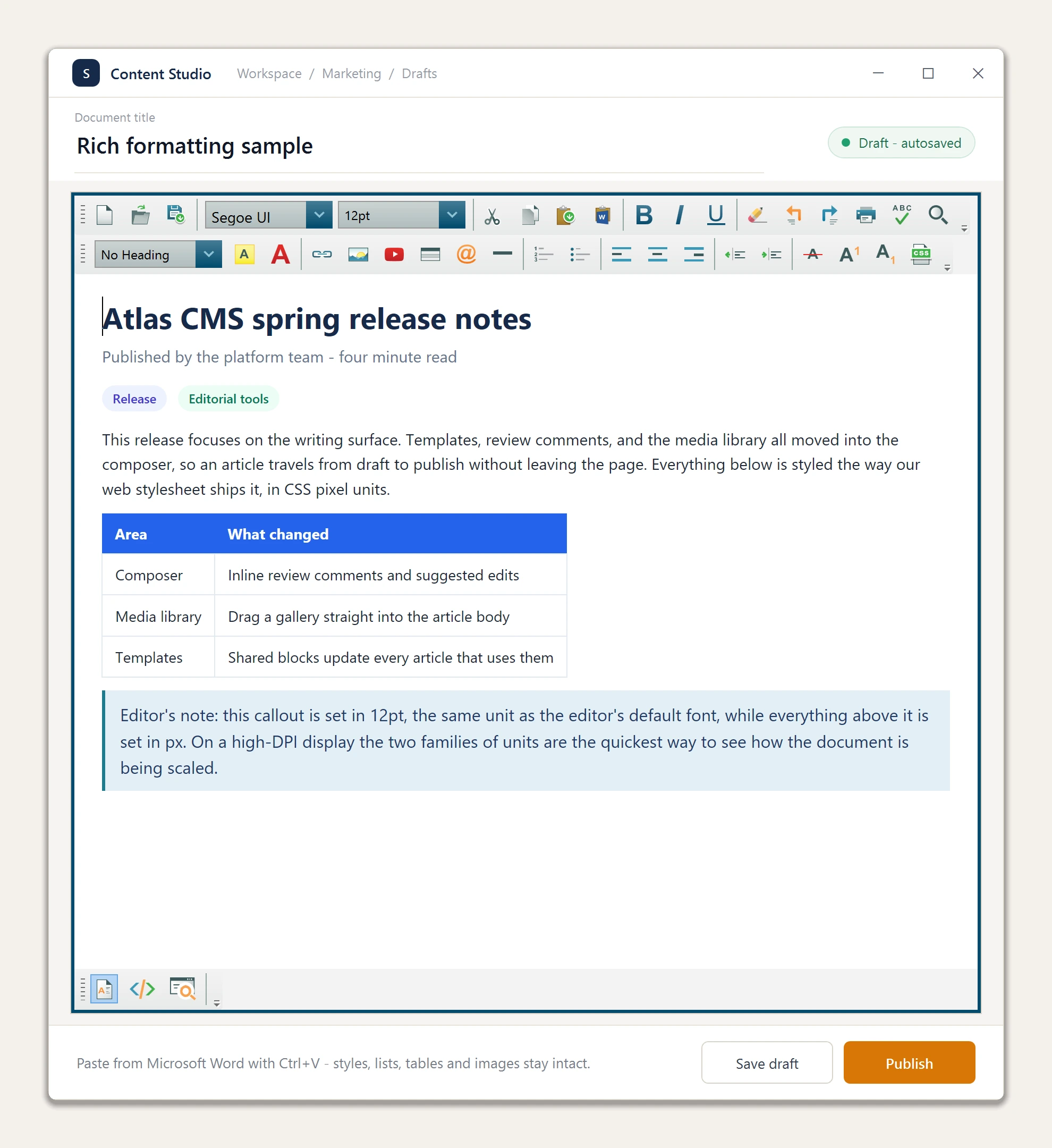 The same document after opting into Internet Explorer 11 mode with high-DPI scaling: px and pt content both render at browser size on the 200 percent display